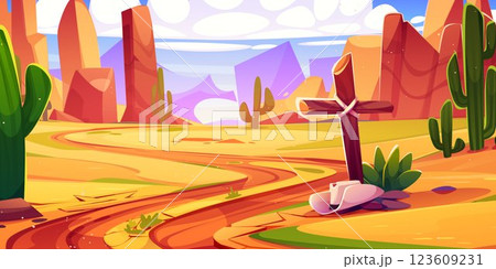 Cartoon wild west desert landscape Cartoon wild west desert landscape 123609231