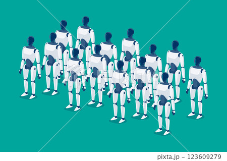 Humanoid robots workers army standing ready 123609279