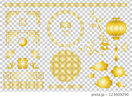 中華風のイラスト素材セット ベクター フレーム 装飾 雲 提灯 白背景 中華風のイラスト素材セット ベクター フレーム 装飾 雲 提灯 白背景 123609290