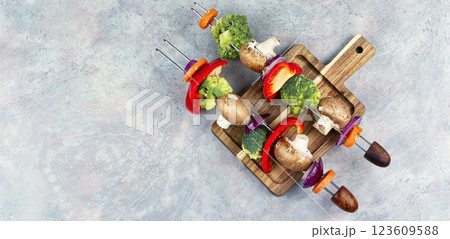 Vegetables kebabs, vegan food concept. 123609588
