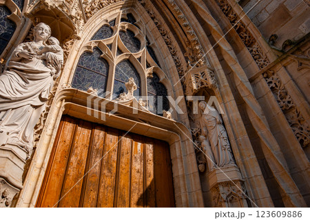 Church of our lady, Moret-sur-loing, France, exteriors 123609886