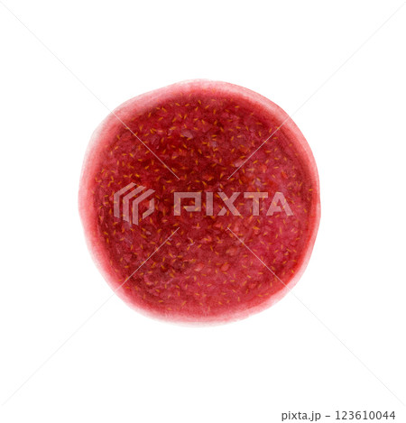 Watercolor illustration of raspberry jam. Good for postcards, recipes, menu, invitations, greeting cards. 123610044