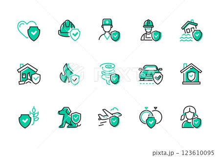 Accident insurance and protection - set of line design style icons 123610095