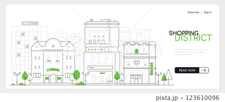 Shopping district - modern thin line design style vector banner Shopping district - modern thin line design style vector banner 123610096
