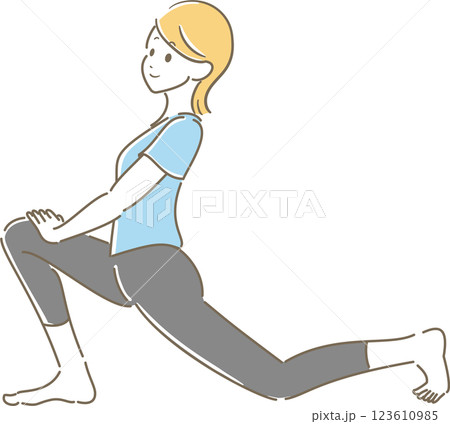 腸腰筋ストレッチパステルブルー 腸腰筋ストレッチパステルブルー 123610985