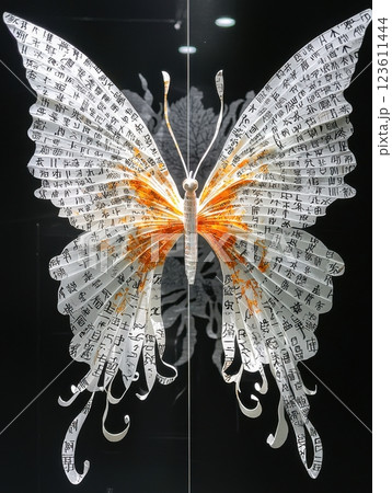 Large decorative paper butterfly hanging with chinese script 123611444