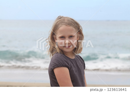 Summer portrait of cute child girl on summer vacation 123611641