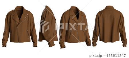 Brown Leather Jacket Mockup - Front, Side, Back View 3D Render 123611847