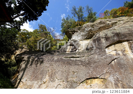 岸壁に顔だけが残った岩面大仏(顔面大仏) 岸壁に顔だけが残った岩面大仏(顔面大仏) 123611884
