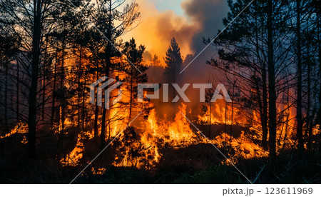 山火事,森林火災,Generative AI,AI画像 山火事,森林火災,Generative AI,AI画像 123611969