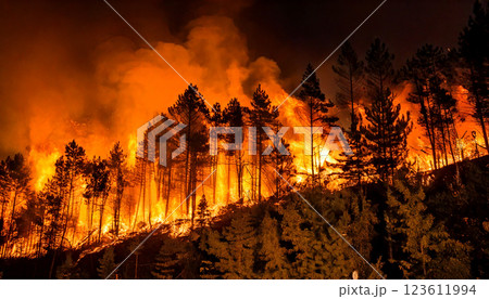 山火事,森林火災,Generative AI,AI画像 山火事,森林火災,Generative AI,AI画像 123611994