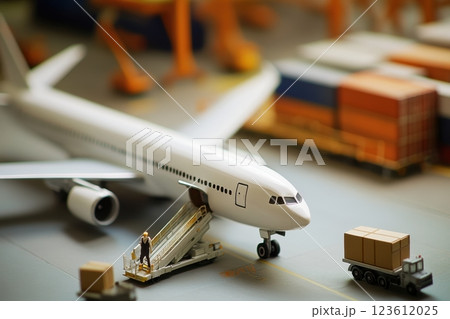 Miniature airplane loading cargo on airport tarmac 123612025