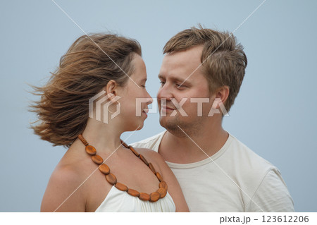 Loving couple close up portrait outdoors Loving couple close up portrait outdoors 123612206