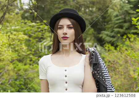 Good-looking spring lady. Beautiful woman outdoors portrait Good-looking spring lady. Beautiful woman outdoors portrait 123612508