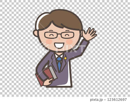 Upper body illustration of a male lawyer smiling and waving Upper body illustration of a male lawyer smiling and waving 123612697