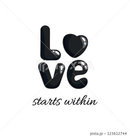 Love starts within vector lettering clip art isolated on white background. Poster or greeting card.  Modern minimalist lettering  black on white. Valentine's day typography. 123612744