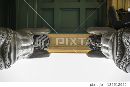 19 century sculptures of Atlanteans holding the portico of the Hermitage in St. Petersburg, Russia 19 century sculptures of Atlanteans holding the portico of the Hermitage in St. Petersburg, Russia 123612932