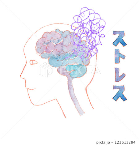 ストレスがある脳の水彩イラスト 123613294