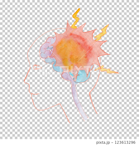 Watercolor illustration of a head with a headache 123613296
