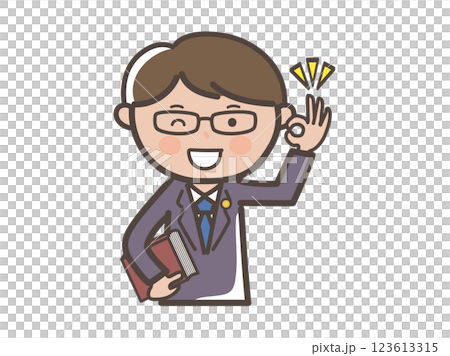 了解のOKサインを送る男性弁護士の上半身イラスト 123613315