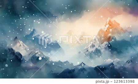 水彩画風の雪山 水彩画風の雪山 123613398