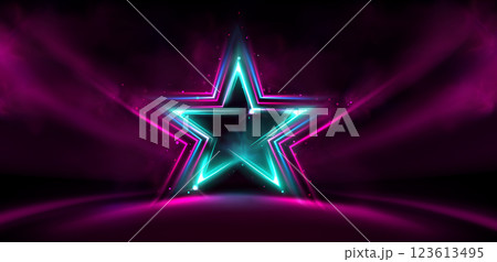 Neon star glowing on dark stage 123613495