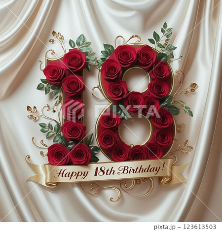 Happy 18th Anniversary with roses design. 123613503
