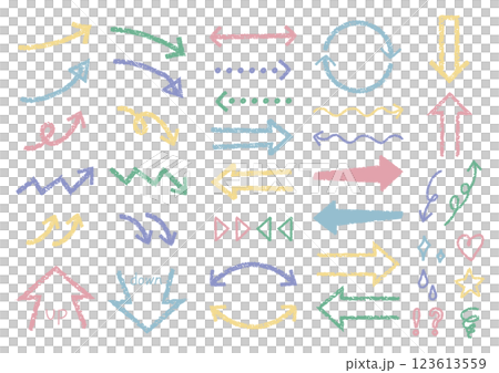 Set of crayon-style vector arrows in dull colors 123613559