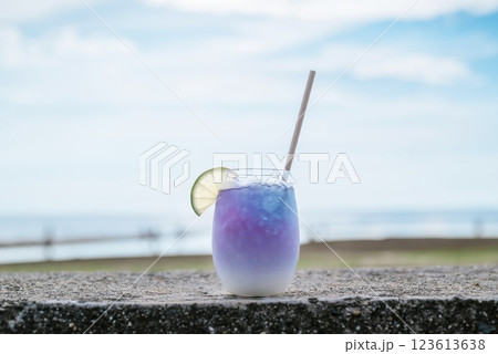 海辺で飲むバタフライピー 海辺で飲むバタフライピー 123613638