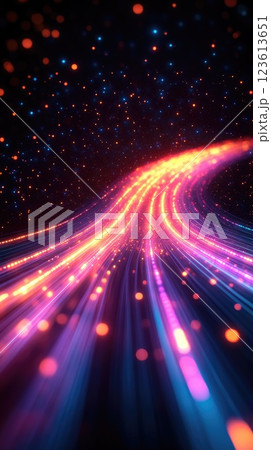 Colorful light trails create a vibrant cosmic flow through a starry night sky 123613651