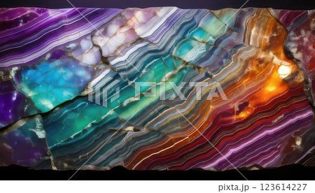 《AI画像》カラフルなマーブル模様の天然石の断面 《AI画像》カラフルなマーブル模様の天然石の断面 123614227