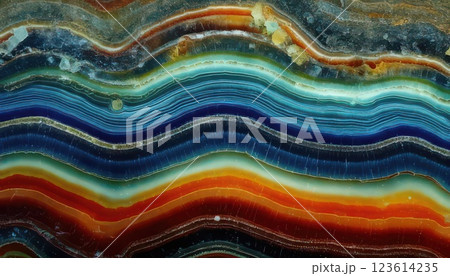 《AI画像》カラフルなマーブル模様の天然石の断面 123614235