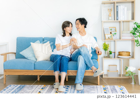 リビングでくつろぐ若いカップル 123614441