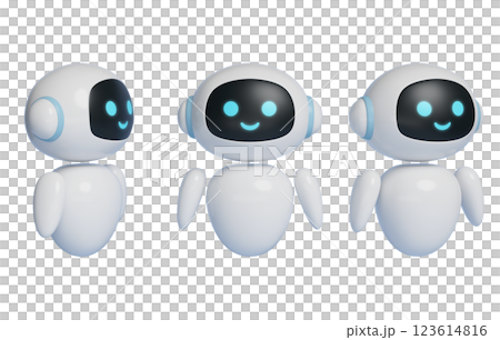 3D graphics of AI robot character standing at attention with smiling face 123614816