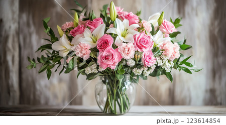 ピンクのフラワーアレンジ 123614854