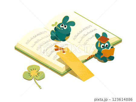 読書をする動物たち_背景透過 123614886