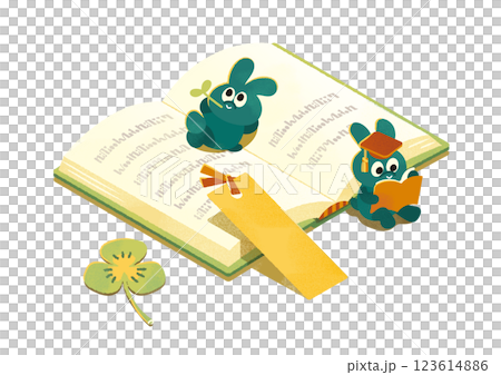 読書をする動物たち_背景透過 123614886