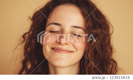 Curly-haired woman at home 123615618