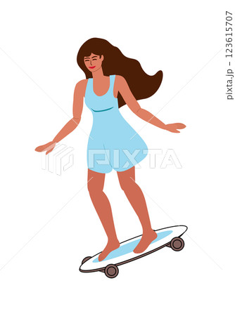 Young woman riding on skateboard Young woman riding on skateboard 123615707