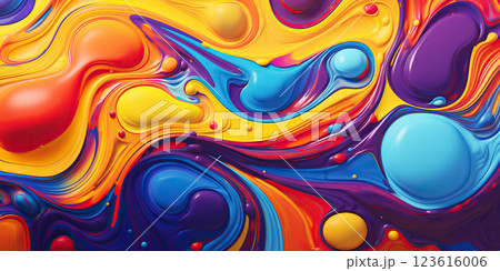 Liquid paint psychedelic swirls. Trippy abstract acrylic background. Generative AI 123616006