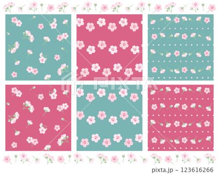 かわいい桜の花シームレスパターン6種セット かわいい桜の花シームレスパターン6種セット 123616266