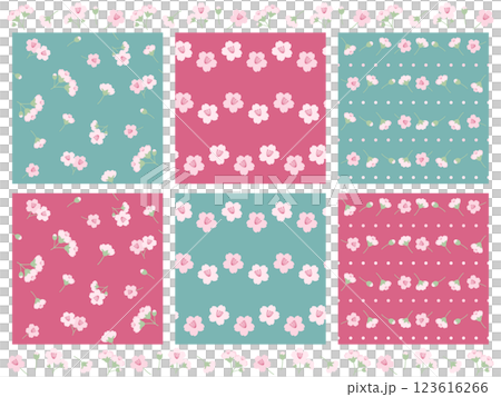 かわいい桜の花シームレスパターン6種セット かわいい桜の花シームレスパターン6種セット 123616266