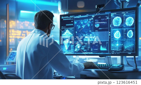 医療AIを活用した研究者の分析作業 医療AIを活用した研究者の分析作業 123616451