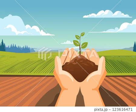 The fertile soil in the hands is suitable for cultivation. 123616471