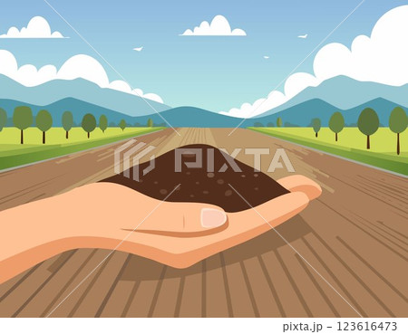 The fertile soil in the hands is suitable for cultivation. 123616473