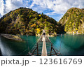ダム湖に架かる橋 123616769