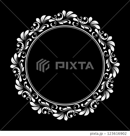 Decorative frame Elegant vector element for design in Eastern style, place for text. Floral black and white border. Lace illustration for invitations and greeting cards. Decorative frame Elegant vector element for design in Eastern style, place for text. Floral black and white border. Lace illustration for invitations and greeting cards. 123616902
