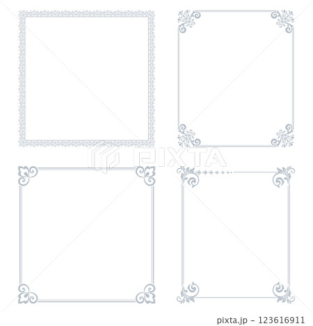 Set of decorative frames Elegant vector element for design in Eastern style, place for text. Floral gray and white borders. Lace illustration for invitations and greeting cards 123616911