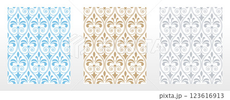 Collection of flower geometric patterns. Seamless vector backgrounds. Colored ornaments. Ornament for fabric, wallpaper, packaging. Decorative prints Collection of flower geometric patterns. Seamless vector backgrounds. Colored ornaments. Ornament for fabric, wallpaper, packaging. Decorative prints 123616913