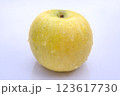 Fresh Golden Delicious Apple with Water Droplets, Close-Up Isolated on White Background 123617730